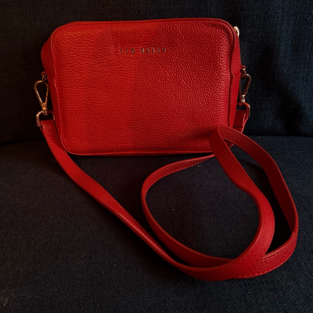 Ted Baker Debbi Soft Grain Branded Leather Camera Bag Red